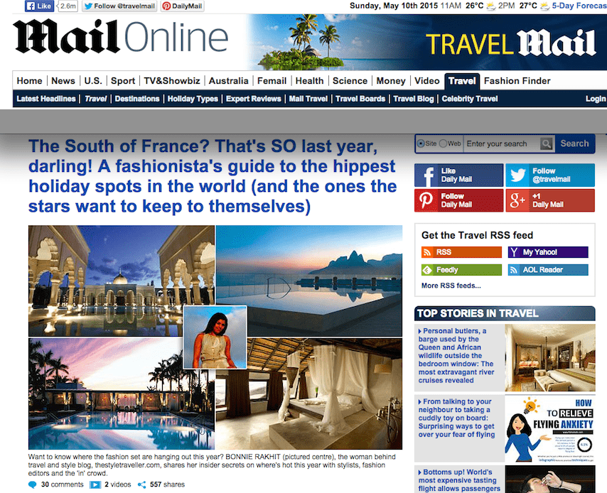TheStyleTraveller featured in DailyMail.co.uk