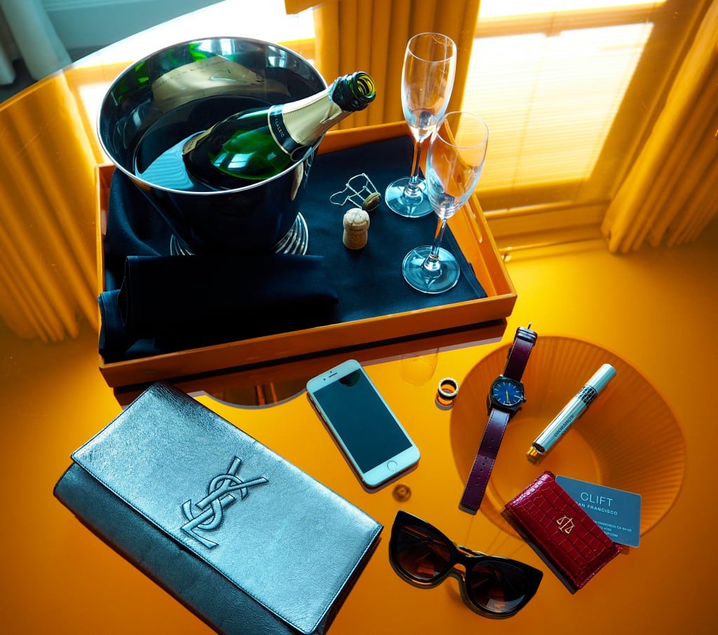 The clift Hotel bedroom Lady Trekking san Francisco California style