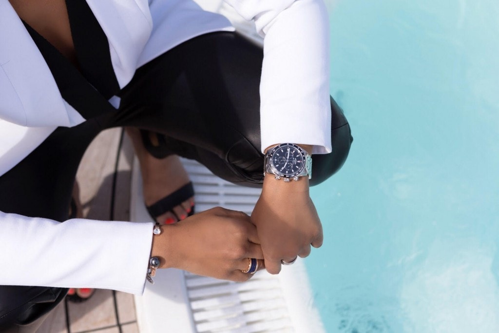 Bonnie Rakhit Lady Trekking rotary watch shoot