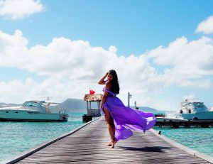 Lady Trekking Bonnie Rakhit in floaty dress in PSV