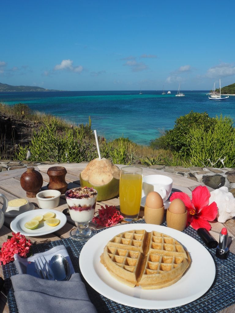 Lady Trekking al fresco breakfast in the caribbean petit st vincent