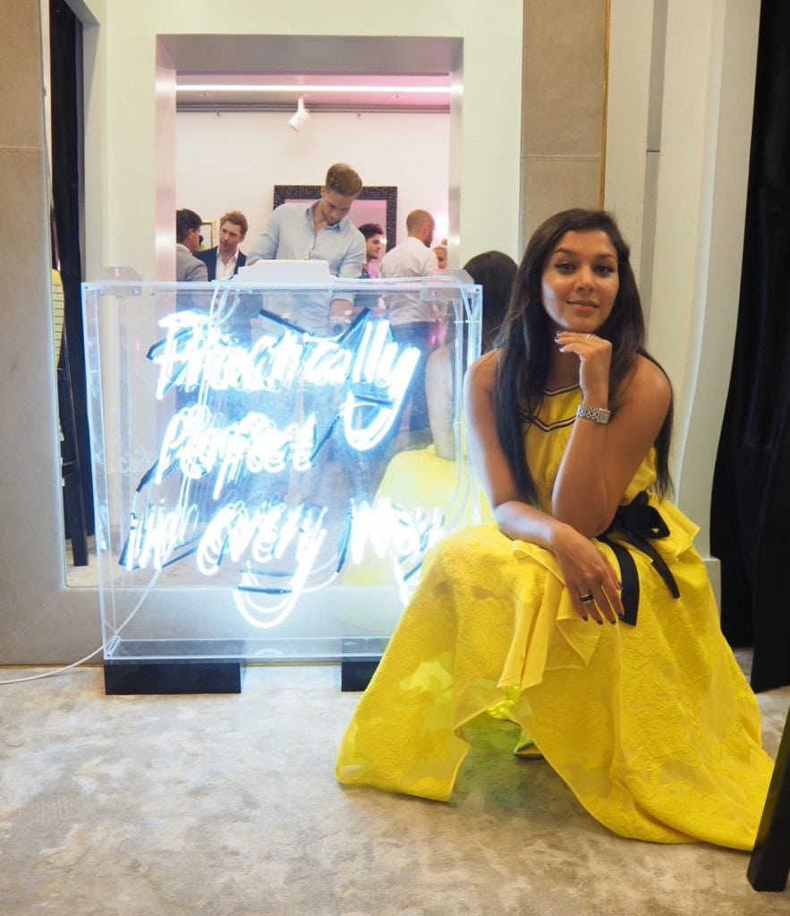Bonnie Rakhit wearing Amanda wakeley Evie de haan anniversary party 