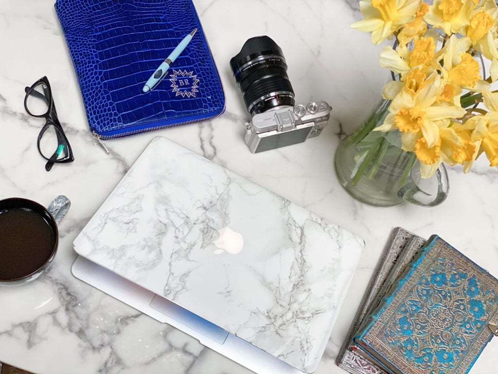 beautiful desk space how to work from home tips and hacks laptop smythson diary